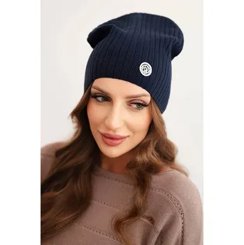 Čepice Fashionweek Dámská čepice s proužky a ozdobným knoflíkem s přídavkem vlny CZ1 Barva: Tmave modry, Velikost: Universal