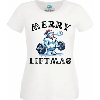 Dámské tričko Dámské tričko Namakaný Sněhulák Merry Liftmas (Velikost: 4XL, Barva: Bílá)