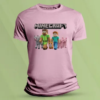 Chlapecké oblečení Bavlněné dětské tričko Minecraft Steve a Alex Růžová velikost 116
