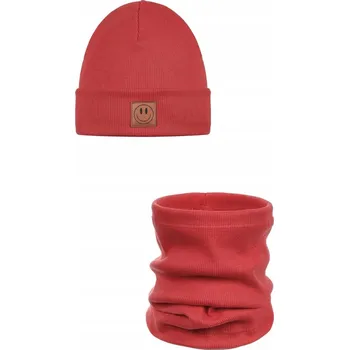 Čepice Jarní souprava čepice a nákrčník SMILE - bavlna - MANDLOVÁ 52 - 56