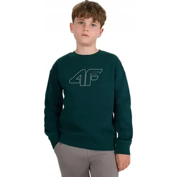 Chlapecká mikina Tepláková mikina bez kapuce 4F M1960 bavlněná zateplená zelená 134.