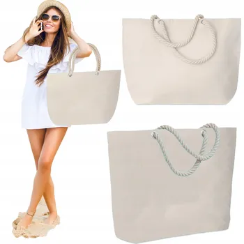 Kabelka Plážová taška bavlněná ecru velká vintage
