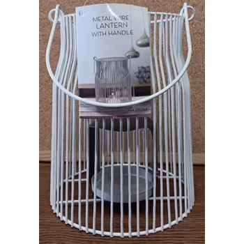 Obraz Velká lucerna s držákem na čajové svíčky, 21 cm, kovová, bílá