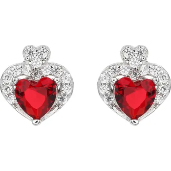 Náušnice Stříbrné Náušnice Červená Srdce Zirkony Srdíčko Srdce Puzetky Šroubovací