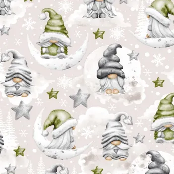 Vánoční bavlněná látka, metráž, šíře 160 cm, Skřítek Zelený na Šedém