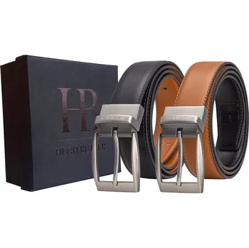 Opasek Kožený pánský pásek ke kalhotám oboustranný hnědo-černý 120 cm Hugh Butler