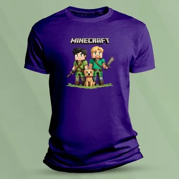 Bavlněné dětské tričko Minecraft Steve a Alex 2 velikost 140 Purpurová