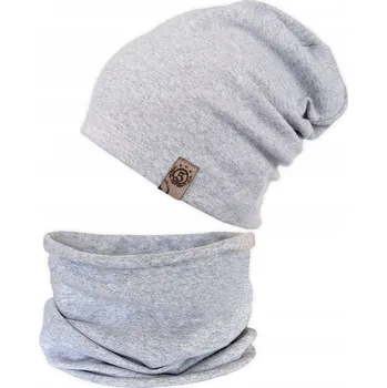 Čepice Šedá bavlněná souprava jaro podzim ČEPICE + nákrčník vel. L