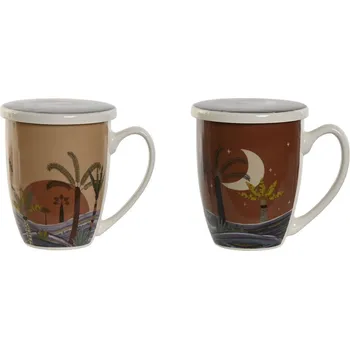 Termoska Sada hrníčků se sítkem na čaj Home ESPRIT Béžová Terakota Modrá Porcelán Nerezová ocel 380 ml (2 kusů)