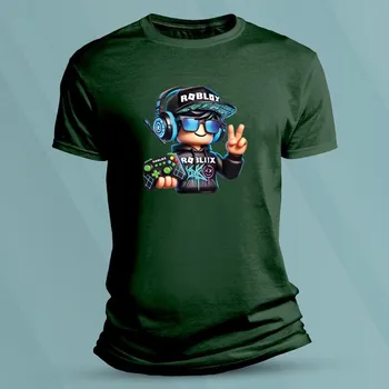 Chlapecké tričko Dětské tričko s potiskem Gamer Roblox Lahvově zelená velikost L