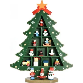 Vánoční ozdoba Dřevěný vánoční stromek s figurkami (29 cm) Barva: Zelená