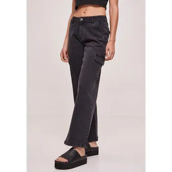 Dámské kalhoty Dámské džíny High Waist Straight Denim Cargo - černé Urban Classics šedá 3288770