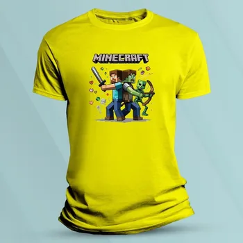 Chlapecké oblečení Bavlněné dětské tričko Minecraft Steve a zombie Žlutá velikost 104 (3-4 roky)