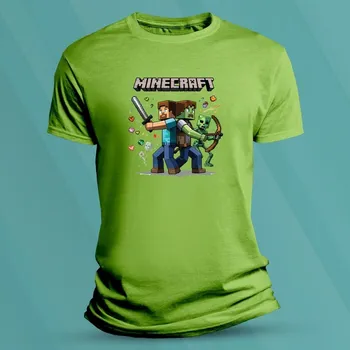 Chlapecké oblečení Bavlněné dětské tričko Minecraft Steve a zombie velikost M Lime