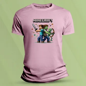 Chlapecké oblečení Bavlněné dětské tričko Minecraft Steve a zombie Růžová velikost 104
