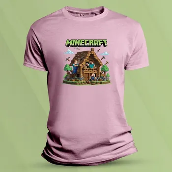 Dětské tričko s potiskem Minecraft dům Růžová velikost 104 (3-4 roky)