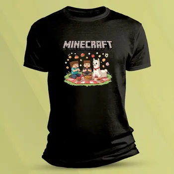 Dětské bavlněné tričko Minecraft lama Černá velikost 128 (7-8 let)