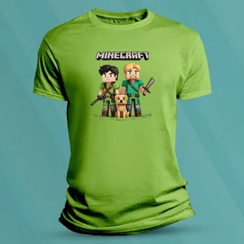 Bavlněné dětské tričko Minecraft Steve a Alex 2 Lime velikost L