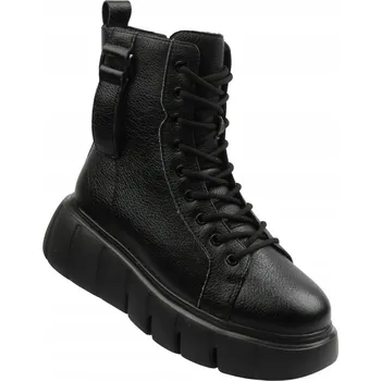 Dámská zimní obuv DÁMSKÉ KOTNÍKOVÉ BOTY CAMBELL 25-19339 ČERNÉ KOŽENÉ POSUVNÍK PLATFORMA