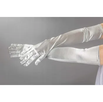 Rukavice Plesové rukavice stříbrné saténové 50cm