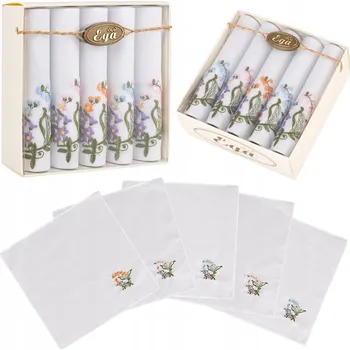 Látkový kapesník 5x DÁMSKÉ KAPESNÍKY S VÝŠIVKOU KVĚTIN, BAVLNĚNÉ, ELEGANTNÍ