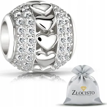 Přívěsek STŘÍBRNÝ PŘÍVĚSEK KORÁLEK 925 ZIRKONY SRDÍČKA