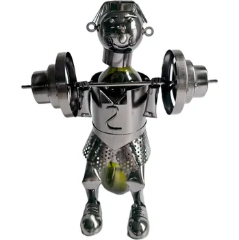 Stojan na víno Kovový stojan na víno, motiv vzpěrač