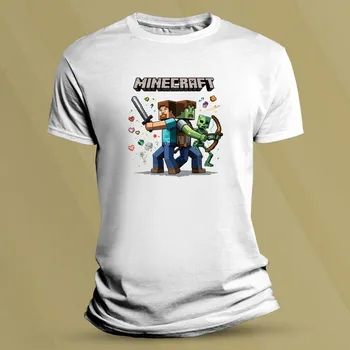 Chlapecké tričko Bavlněné dětské tričko Minecraft Steve a zombie Bílá velikost S