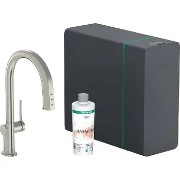 Vodovodní baterie Hansgrohe Dřezová baterie s výsuvnou koncovkou, SodaSystem, sBox, vzhled nerezu - 76836800