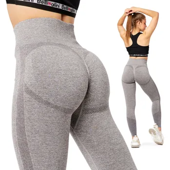 Dámské legíny Push Up legíny s vysokým pasem bezešvé Sport Fitness BLV50-254 Šedé L
