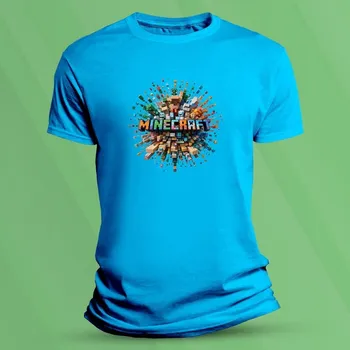 Bavlněné dětské tričko Minecraft svět velikost 104 (3-4 roky) Azurová