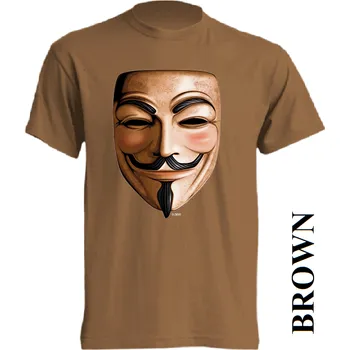 levne-bavlnene-tricko-potisk-anonymous Barva: Brown - hnědá, velikost: S