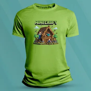 Dětské tričko s potiskem Minecraft dům velikost M Lime