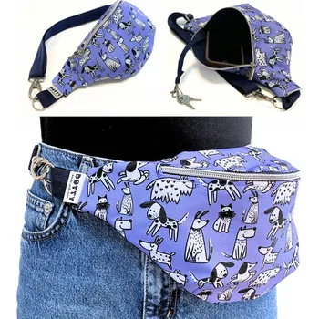 Ledvinka DOTTY dámská ledvinka / taška na opasek - vzor s pejsky (psi) - fialová modrá