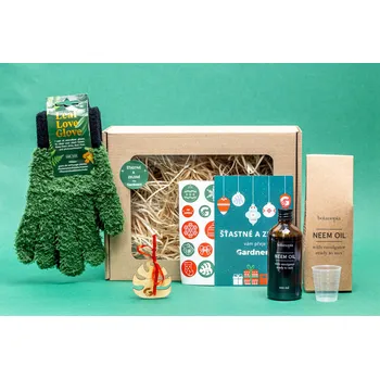 Kosmetická sada Gardners Vánoční dárková sada - Set Rukavice na čištění listů + Neemový olej 100 ml