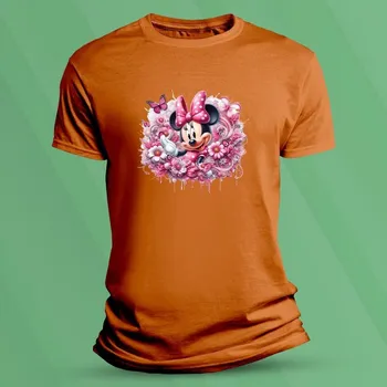 Dětské tričko s potiskem Květinová Minnie velikost 128 (7-8 let) Oranžová