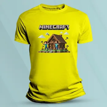 Dětská móda Dětské tričko s potiskem Minecraft dům 2 Žlutá velikost 104 (3-4 roky)
