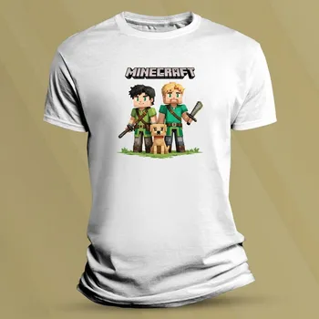 Chlapecké tričko Bavlněné dětské tričko Minecraft Steve a Alex 2 Bílá velikost M