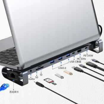 USB hub ROZDĚLOVAČ USB HUB PŘECHODKA USB-C 10v1 3xUSB HDMI SD TF VGA JACK LAN