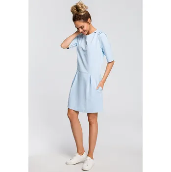 Dámské šaty ŠATY ELEGANTNÍ DENNÍ DÁMSKÉ MINI ÚPLETOVÉ MODRÉ 44 XXL