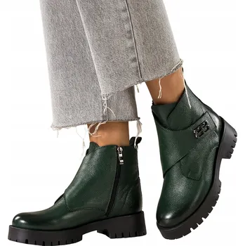 Dámská obuv KOTNÍKOVÉ BOTY Zelené Dámské KOŽENÉ Na Platformě POHODLNÉ S Ozdobou MÓDNÍ vel. 37