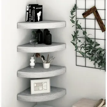 police zahrada-XL Nástěnné rohové police 4 ks betonově šedé 25 x 25 x 3,8 cm MDF 326635