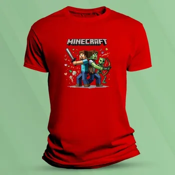 Chlapecké tričko Bavlněné dětské tričko Minecraft Steve a zombie Červená velikost 104 (3-4 roky)
