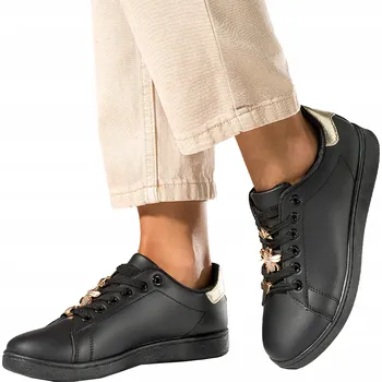 Dámské tenisky SPORTOVNÍ DÁMSKÉ BOTY Sneakers Černé Se Zlatým Hmyzem Šněrovací vel. 37