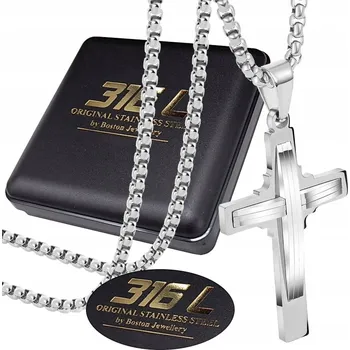 Řetízek STŘÍBRNÝ ŘETÍZEK S KŘÍŽKEM Z CHIRURGICKÉ OCEL 316L 60 CM ORIGINÁL