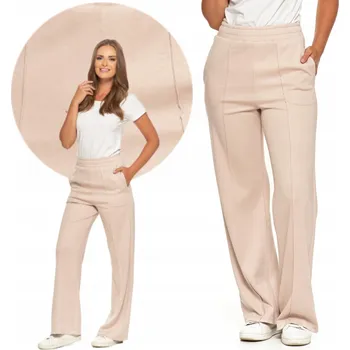 Dámské kalhoty DÁMSKÉ KALHOTY WIDE LEG MORAJ ŠIROKÉ NOHAVICE ECRU VYSOKÝ PAS M