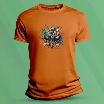 Chlapecké oblečení Bavlněné dětské tričko Minecraft svět velikost 128 (7-8 let) Oranžová