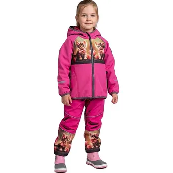 Dívčí bunda Dívčí softshellový komplet s fleecem Kočka – bunda a kalhoty, růžový EDX101 Velikost: 128/134, Barva: Růžová