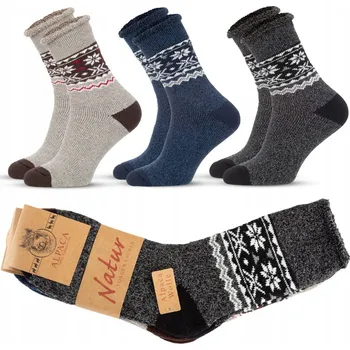 Pánské ponožky 3x Pánské Ponožky z alpaky, vlněné, teplé, silné, zimní ALPAKA 44-47