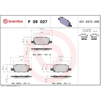 Brzdová destička Sada brzdových destiček, kotoučová brzda BREMBO P 09 027